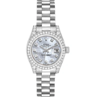 Pre-owned Rolex Mop Diamonds 18k White Gold President Datejust 179159 Women's Wristwatch 26 Mm