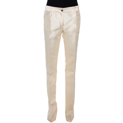 Pre-owned Dolce & Gabbana Cream Silk Flared Trousers S