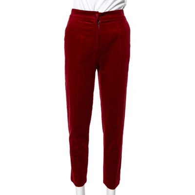 Pre-owned Dolce & Gabbana Red Velvet Tapered Trousers Xs