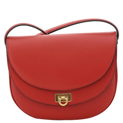 Pre-owned Ferragamo Red Leather Gancini Crossbody Bag