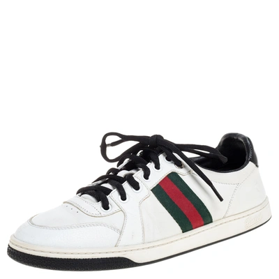Pre-owned Gucci White Leather Ace Web Detail Low Top Sneakers Size 39