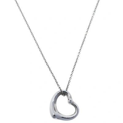 Pre-owned Tiffany & Co Diamond Open Heart Silver Pendant Necklace