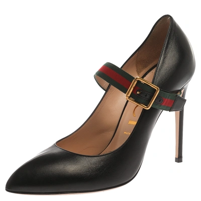 Pre-owned Gucci Black Leather Sylvie Pointed Toe Pumps Size 41