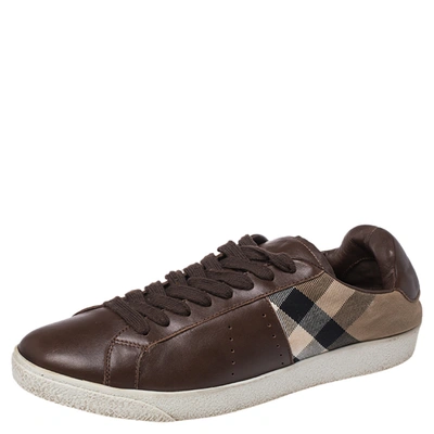 Pre-owned Burberry Brown Canvas And Leather Lace Trainers Size 43