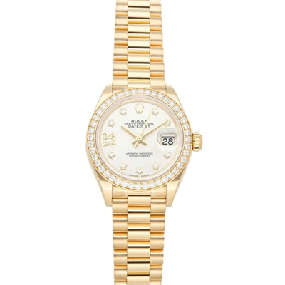 Pre-owned Rolex Mop Diamonds 18k Yellow Gold Datejust 279138rbr Women's Wristwatch 28 Mm