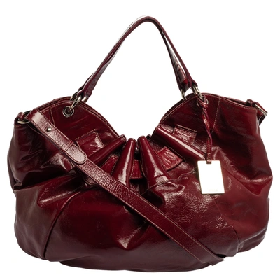 Pre-owned Furla Dark Magenta Patent Leather Ninfea Shoulder Bag In Pink