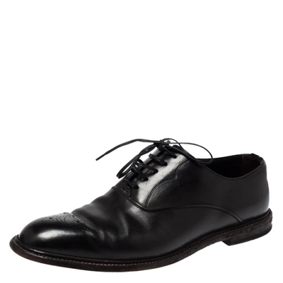Pre-owned Dolce & Gabbana Black Leather Brogue Detail Derby Size 45
