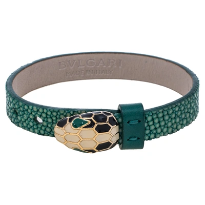 Pre-owned Bvlgari Serpenti Forever Green Galuchat Leather Wrap Bracelet