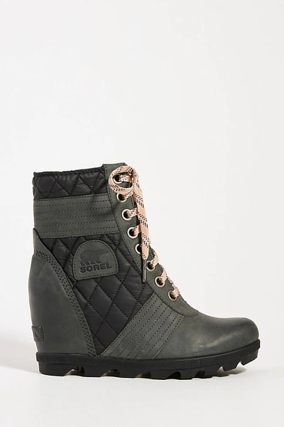 Shop Sorel Lexie Wedge Weather Boots In Grey