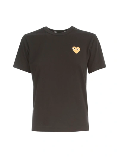 Shop Comme Des Garçons Play Play T-shirt Gold Heart In Black