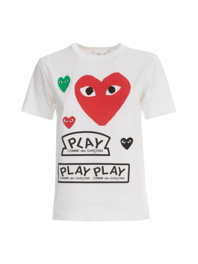 Shop Comme Des Garçons Play Ladies T-shirt Big Heart And Play Logo In White