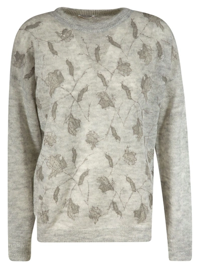 Shop Brunello Cucinelli Printed Embellished Sweater In Grey