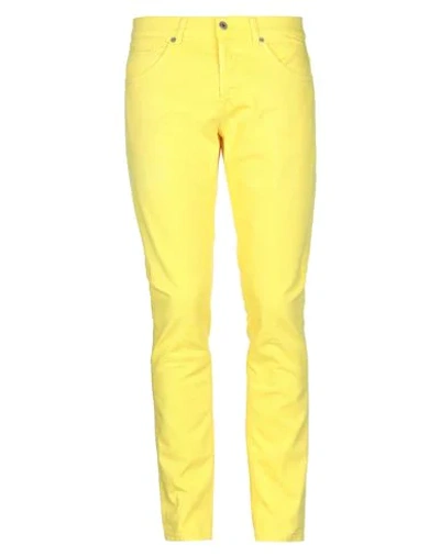Shop Dondup Man Denim Pants Yellow Size 33 Cotton, Elastane