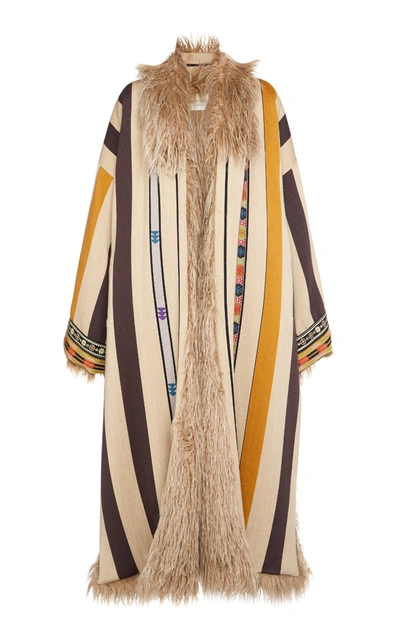 Shop Etro Faux Fur-trimmed Wool-blend Coat In Neutral