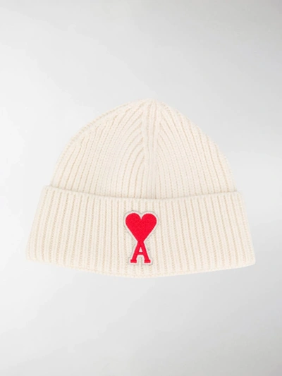 Shop Ami Alexandre Mattiussi Logo-patch Knitted Beanie Hat In White