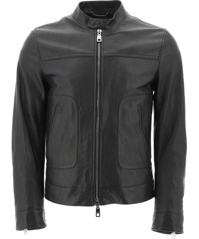 Shop Dolce & Gabbana Black Leather Outerwear Jacket