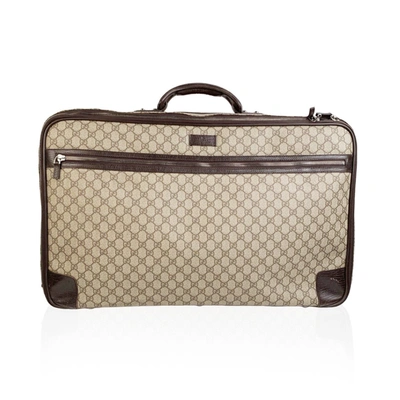 Pre-owned Gucci Brown Monogram Canvas Web Suitcase Travel Bag