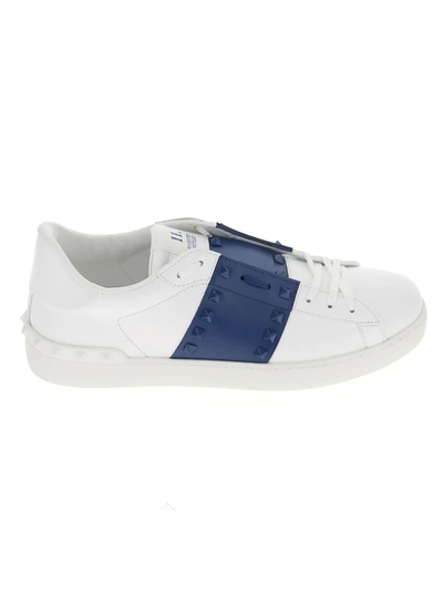 Shop Valentino Rockstud White/blue Leather Sneakers
