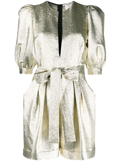 Shop Stella Mccartney Metallic Glitter Half-sleeves Playsuit In Gold