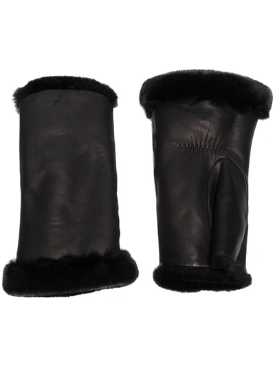 Shop Agnelle Fingerless Leather Gloves In Black