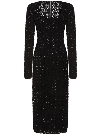 Shop Dolce & Gabbana Square-neck Pointelle-knit Dress In Black
