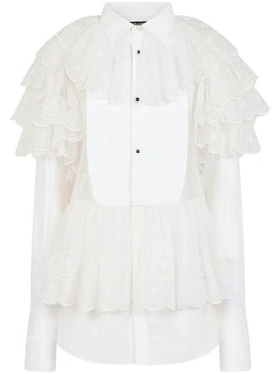 Shop Dolce & Gabbana Sheer Lace Panel Shirt In White