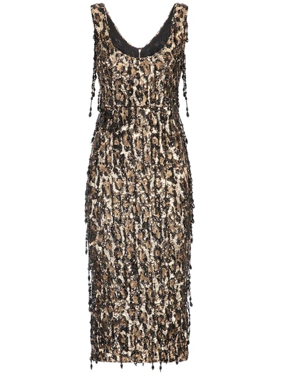 Dolce & Gabbana Sheath Dress With Leopard-look Sequin Embellishment In Black