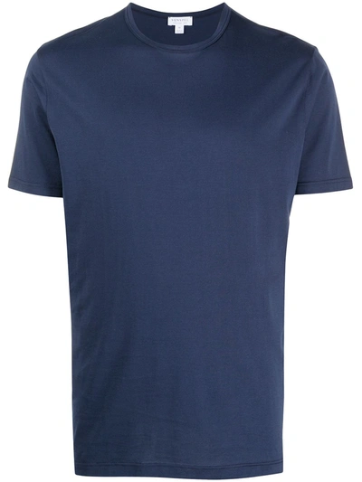Shop Sunspel Crew Neck Cotton T-shirt In Blue