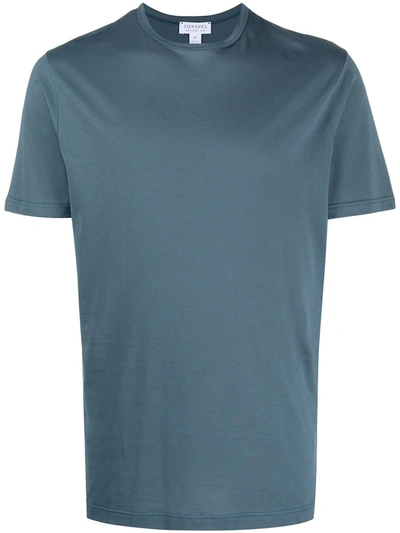 Shop Sunspel Crew Neck Cotton T-shirt In Blue