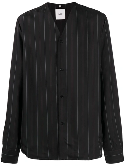 Shop Oamc Pinstriped V-neck Shirt In Black