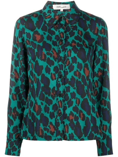Shop Diane Von Furstenberg Leopard Print Button-up Shirt In Green