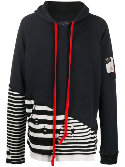 Shop Greg Lauren X Paul & Shark Stripe-panel Hoodie In Blue