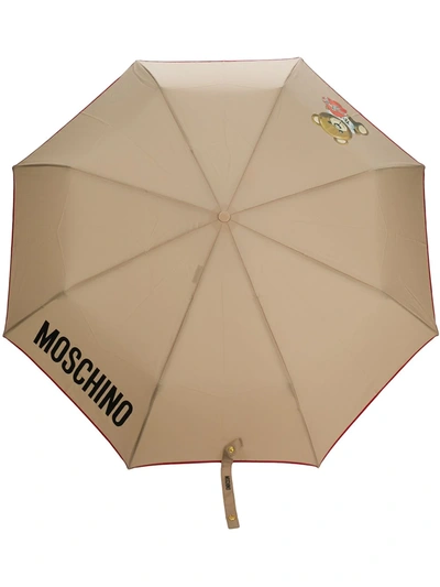 Shop Moschino Bear Motif Logo Umbrella In Neutrals