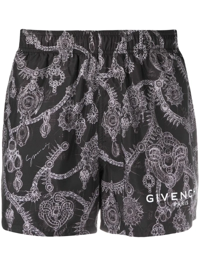 Shop Givenchy Jewel-print Swim Shorts In Black
