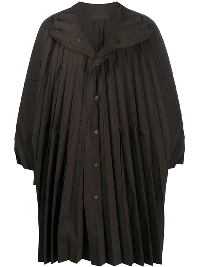 Shop Issey Miyake Pleated Funnel-neck Coat In Brown