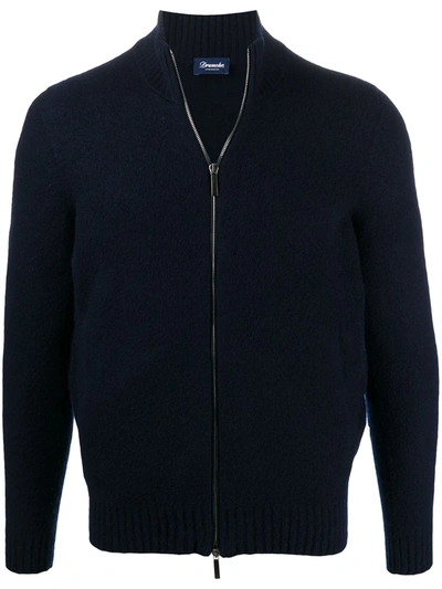 Shop Drumohr Zip-up Wool Cardigan In Blue