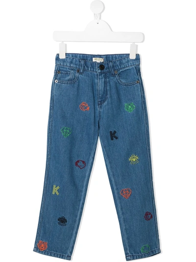 Shop Kenzo Embroidered-design Jeans In Blue