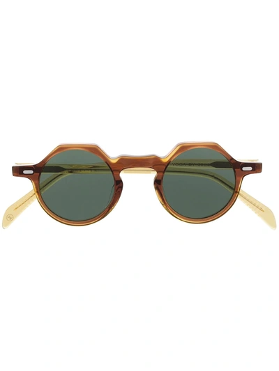 Shop Lesca Yoga Round Frame Sunglasses In Braun