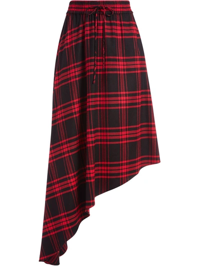 Shop Alice And Olivia Natalia Check Print Asymmetric Skirt In Red