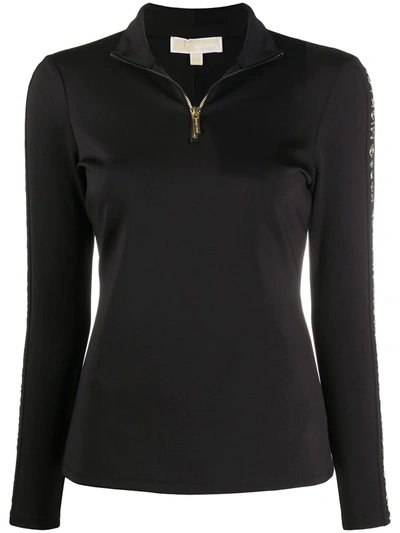 Shop Michael Michael Kors Funnel Neck Zipped Sweatshirt In Black