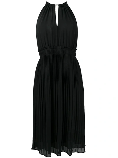Shop Michael Michael Kors Pleated Midi-dress In Black