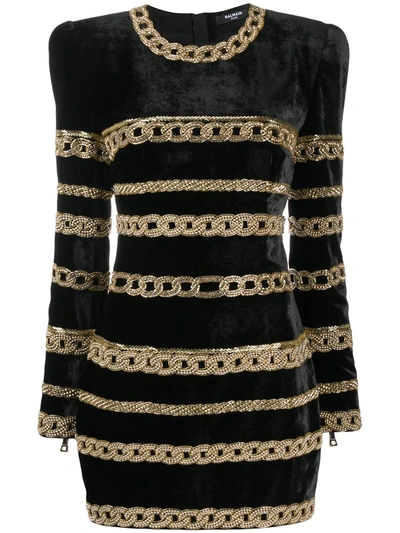 Shop Balmain Bead-embellished Mini Dress In Black