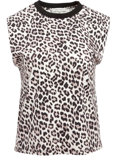 Shop Alice And Olivia Braxton Leopard Print Sleeveless T-shirt In White