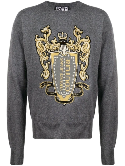 Shop Versace Jeans Couture Logo-embroidered Knit Jumper In Grey