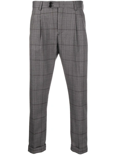 Shop Low Brand High-rise Check-print Trousers In Black