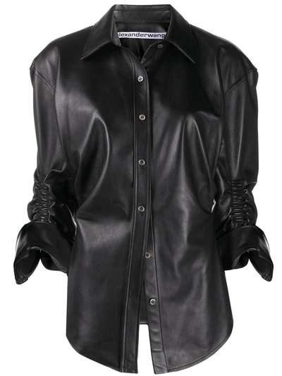 Shop Alexander Wang Ruched Leather Shirt In Black