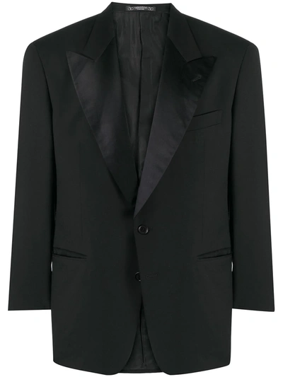 Pre-owned Valentino 1990 Peak Lapel Tuxedo Blazer In Black