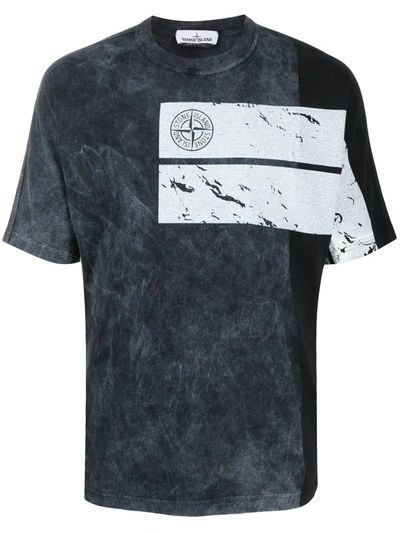 Shop Stone Island Stonewashed-print Cotton T-shirt In Black