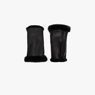 Shop Agnelle Black Fingerless Leather Gloves