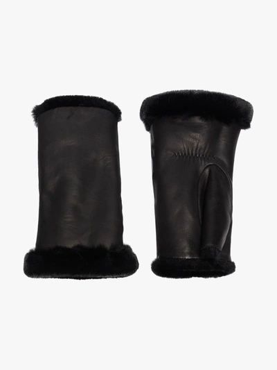 Shop Agnelle Black Fingerless Leather Gloves